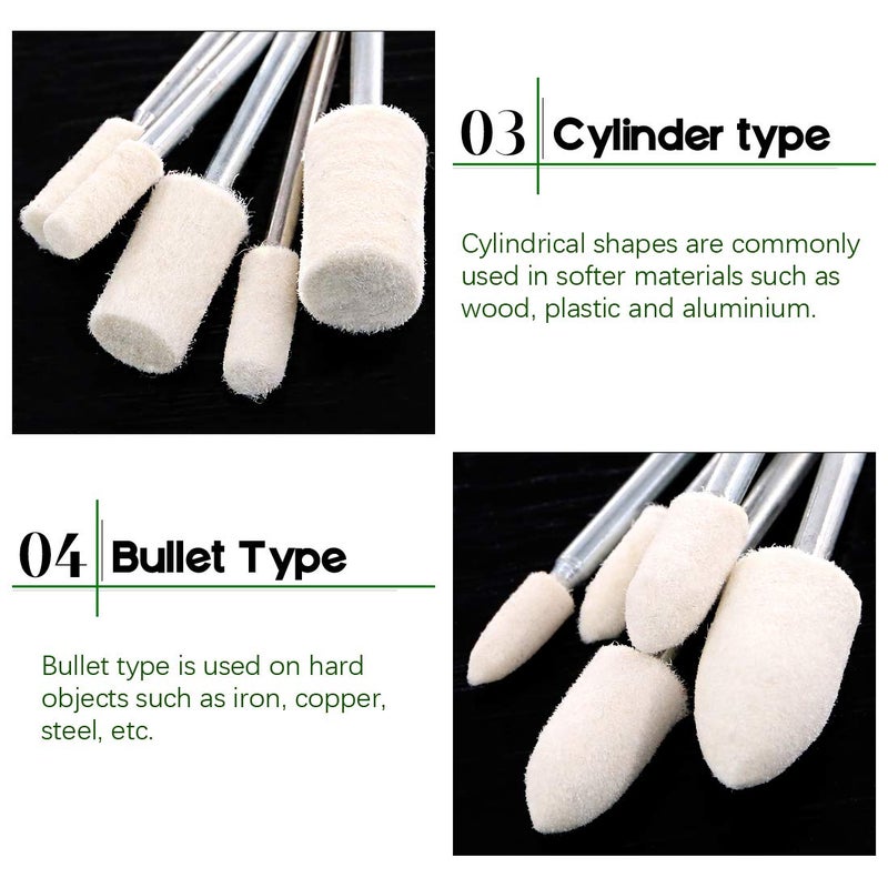 Keadic 100pcs Multifunctional Wool Felt Polishing Bits Mandrel Mounted Grinding Buffing Accessories Attachment Set - 1/8 Inch Shank - Image 5